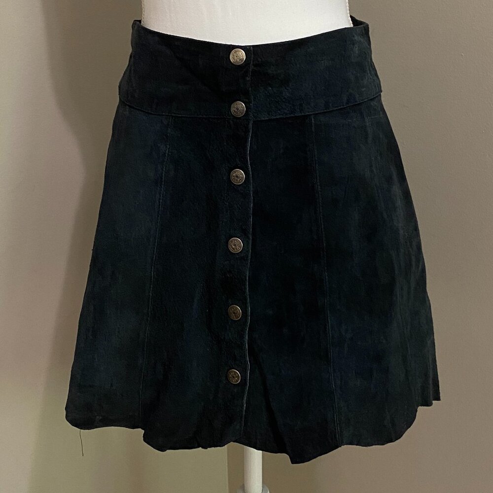 Jou Jou Black Genuine Suede Leather Mini Skirt Size 9/10